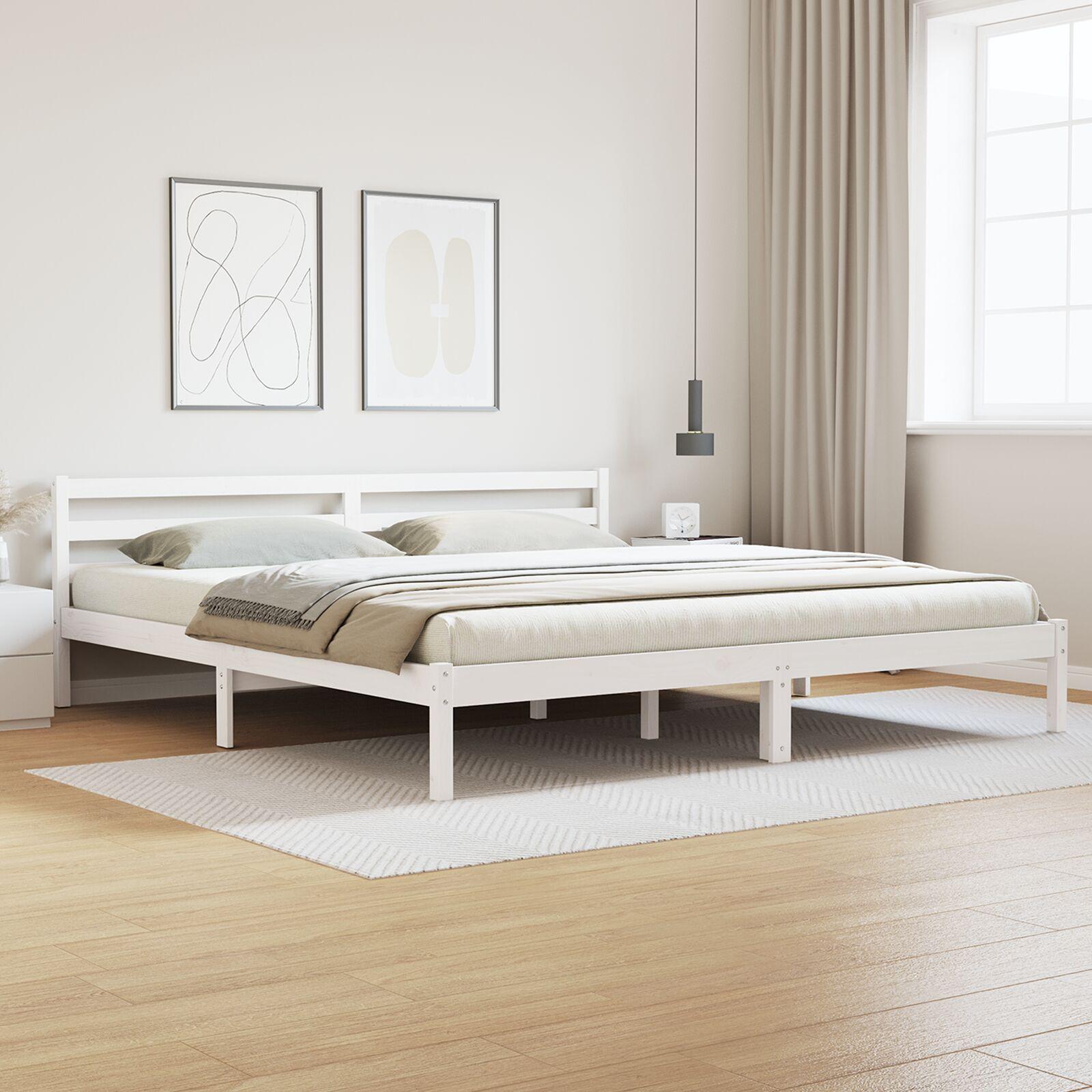 Sengestel med hovedgærde Hvid 210 x 200 cm Massivt fyrretræ billede