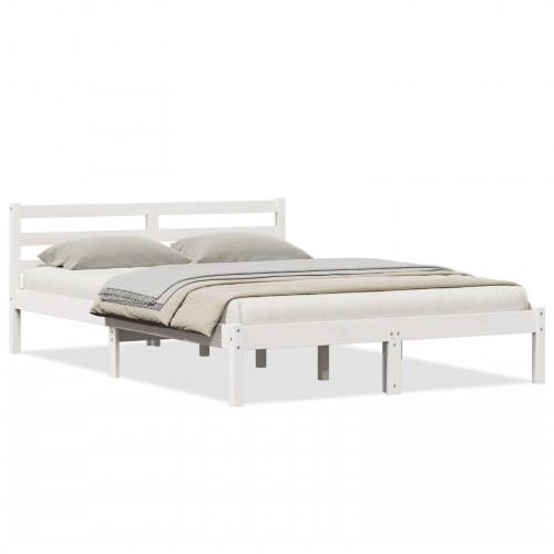 Sengestel med Hovedgavl Hvid 160x220 cm Massivt Fyrretræ