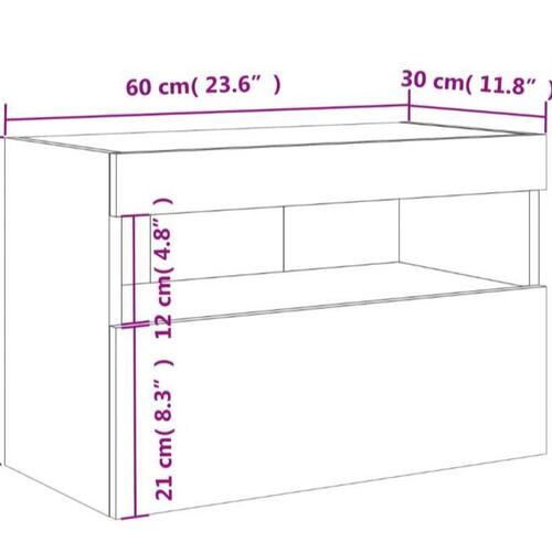Væghængt tv-bord med LED-lys 60x30x30 cm sort