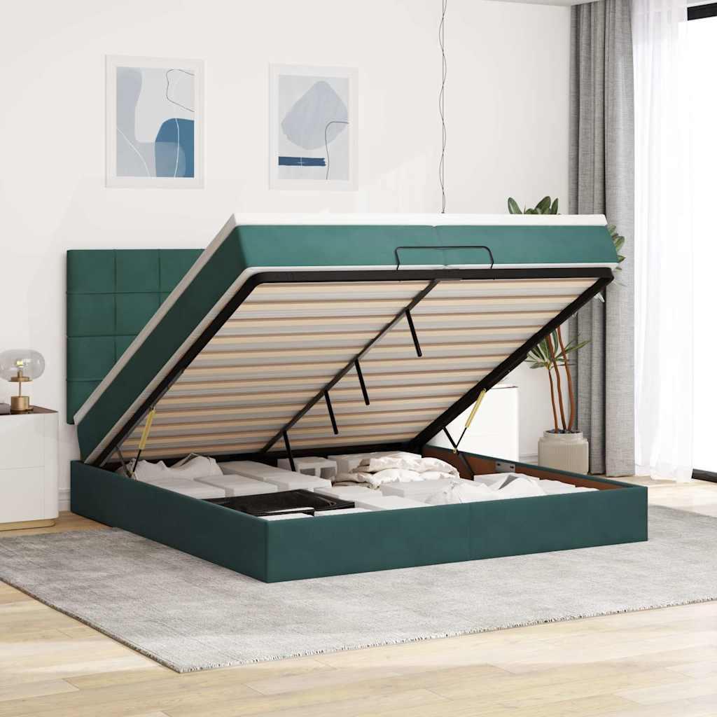 Osmannisk sengeramme med madrasser 200x200 cm fløjl mørkegrøn