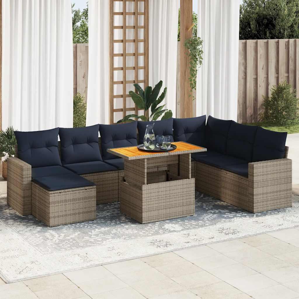 Sofasæt til haven 9 dele med hynder polyrattan grå billede