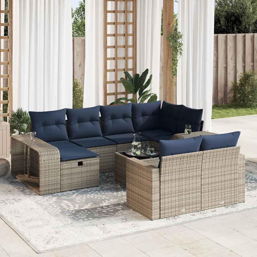 Loungesæt til haven 11 dele med hynder polyrattan grå billede