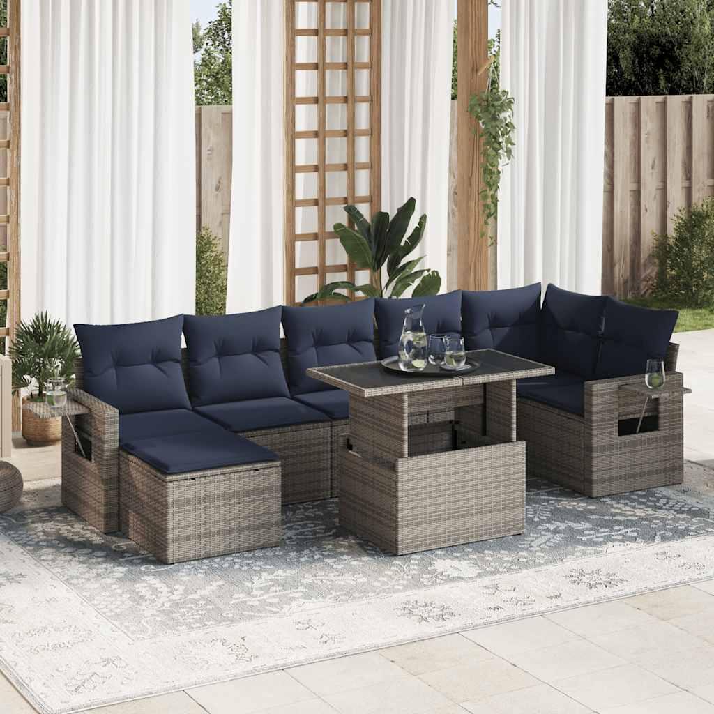 Sofasæt til haven 8 dele med hynder polyrattan akacietræ grå billede