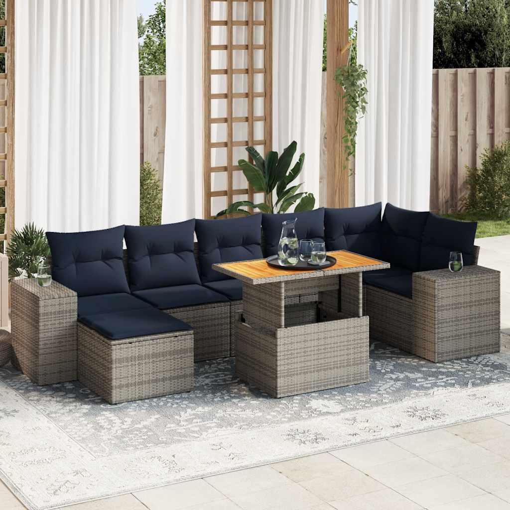 Sofasæt til haven 8 dele med hynder polyrattan grå billede