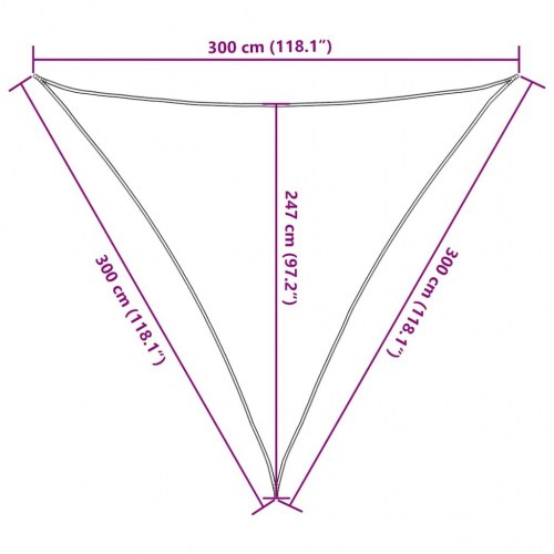 Solsejl 3×3×3 m trekantet i HDPE - sandfarvet, 160 g/m²