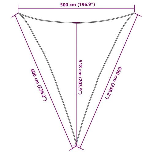 Solsejl 5x6x6 m 160 g/m² trekantet HDPE sandfarvet