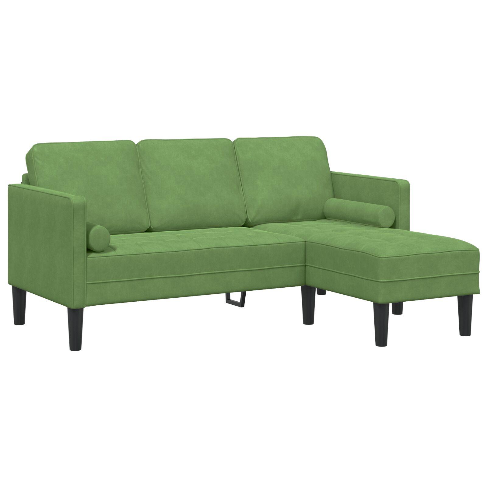 3-personers sofa med chaise L-formet lys grøn 160 cm fløjl