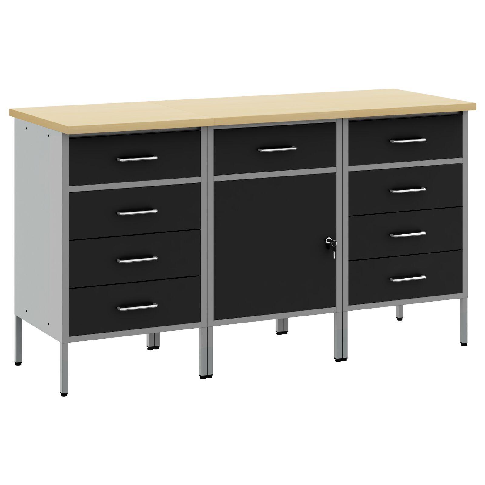 Arbejdsskab med skuffe 3 stk Sort og grå 150 x 55 x 85 cm billede