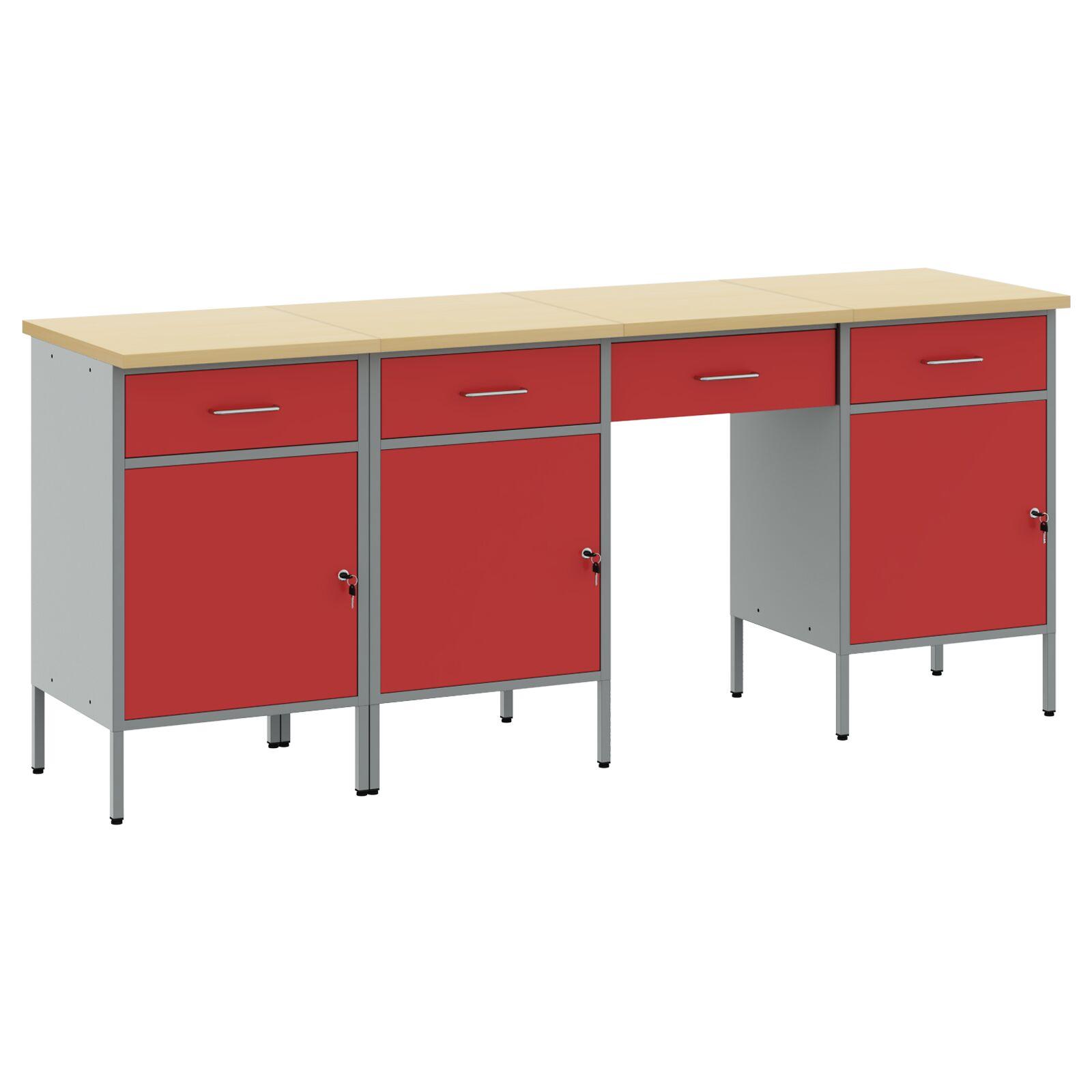 Arbejdsskab 4 stk Rød 200 x 55 x 85 cm Ingeniørtræ og Stål billede