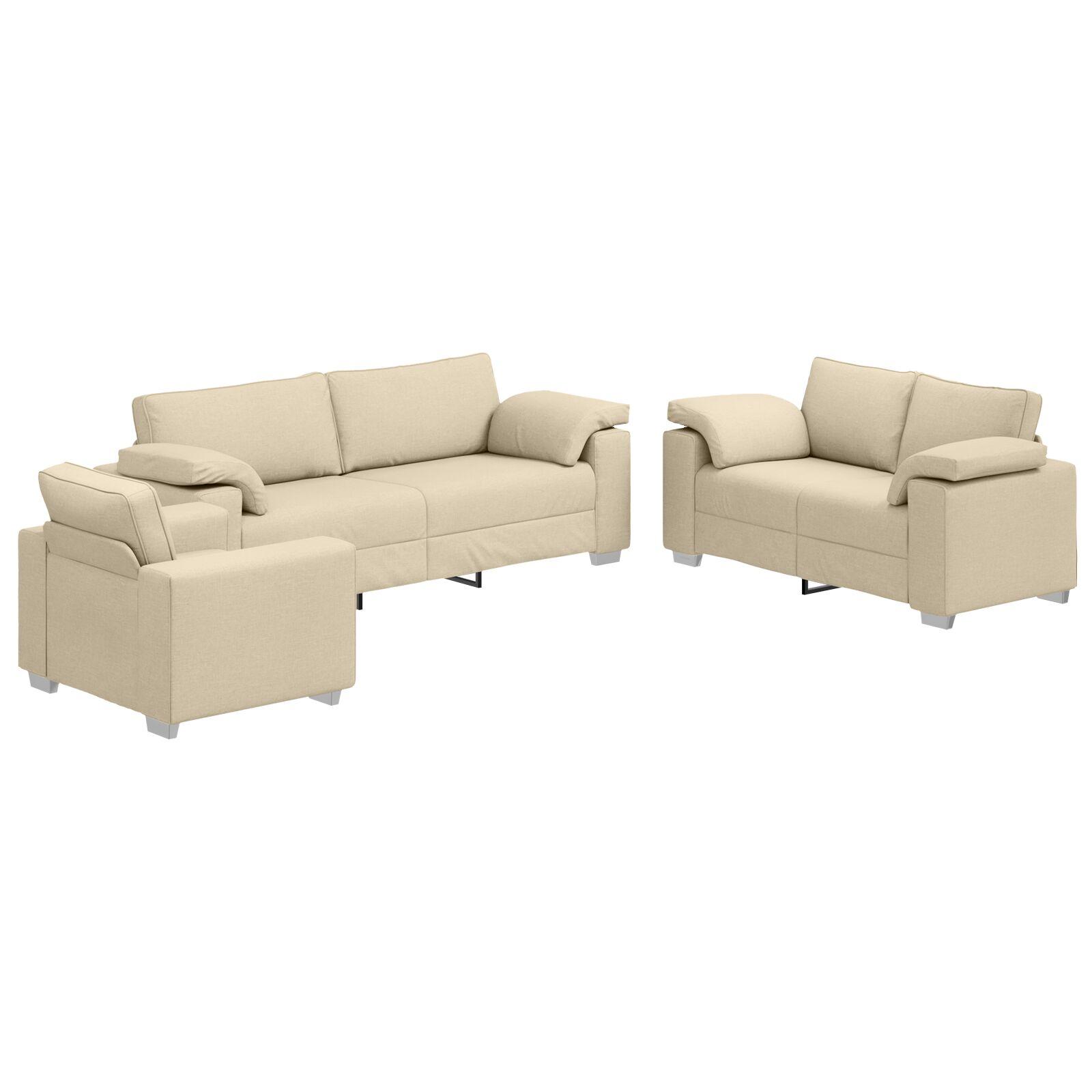 Sofa Sæt med pude med pude 3 stk Creme 219 x 77 x 82 cm Stof billede