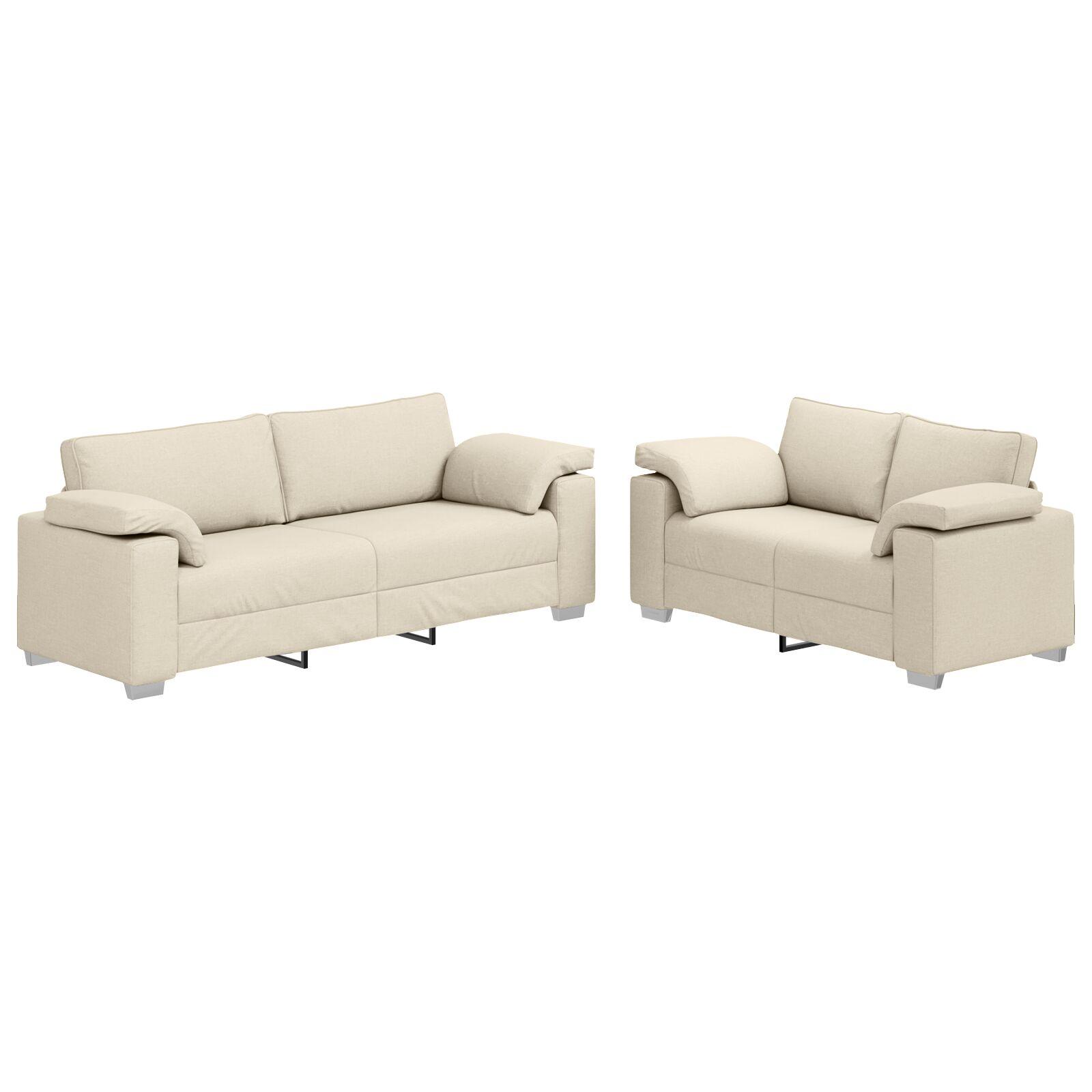 Sofa med pude med pude 2 stk Beige 219 x 77 x 82 cm Linned billede