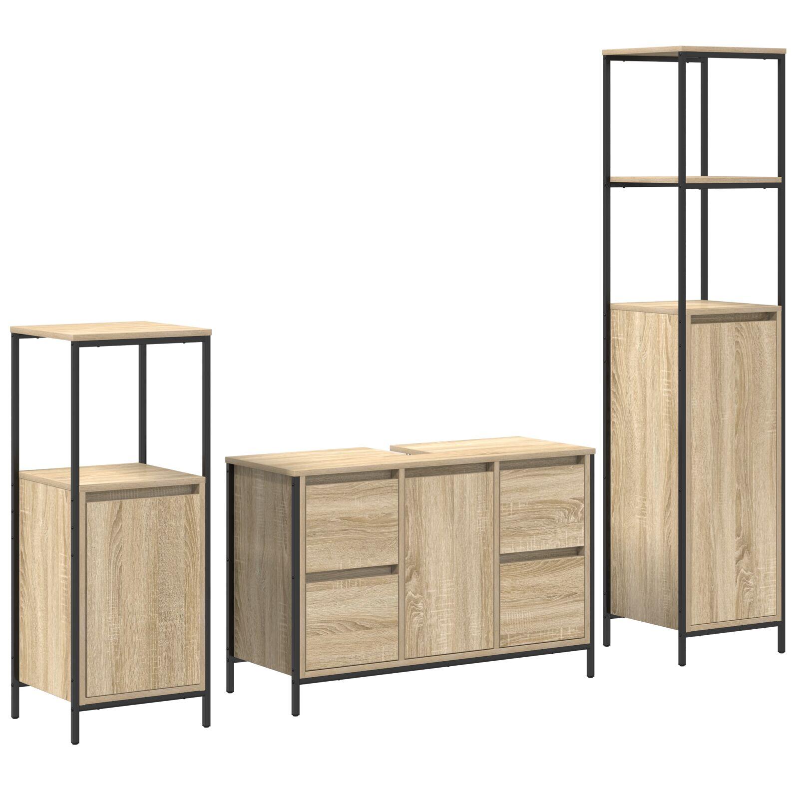 Badeværelsesmøbel sæt 3 stk Sonoma eg og Sort 36 x 35 x 165 cm billede