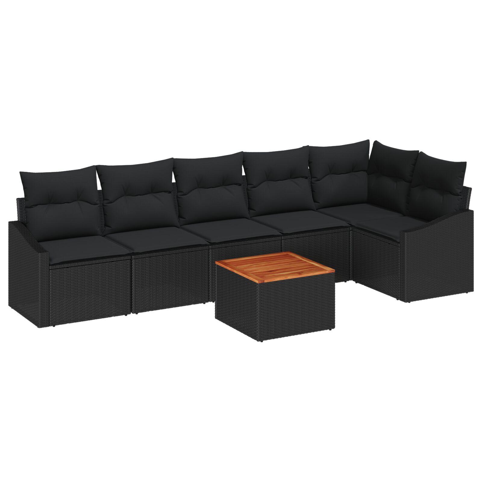 7-Personers Have Sofa Sæt med Puder Sort Polyrattan Akacietræ