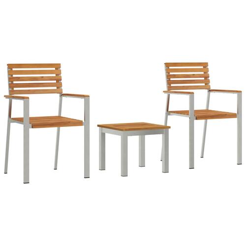 3-delt have spisebord sæt solidt træ teak, stabelbare have stole 2 stk solidt træ teak og stål