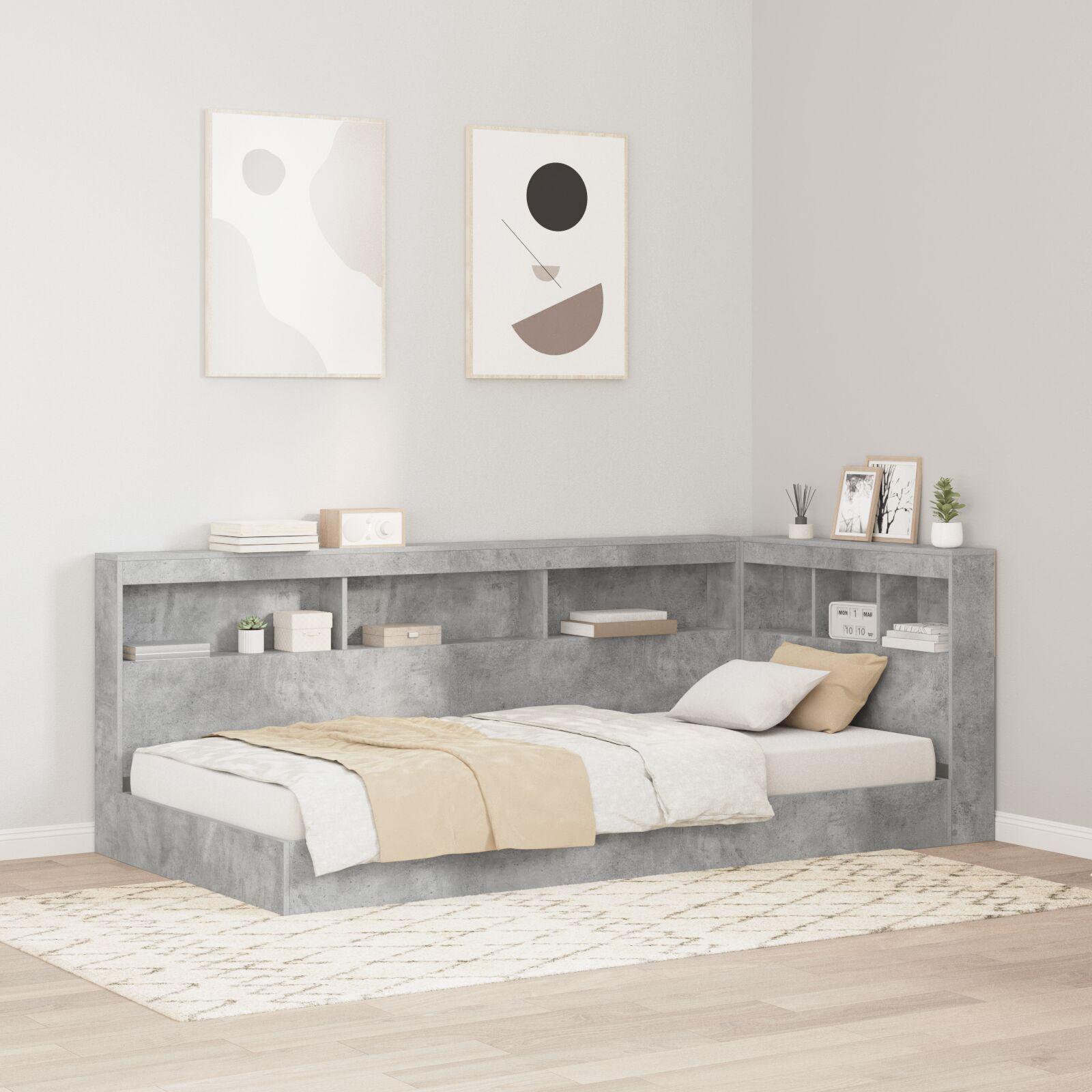 Bogreol Seng Betongrå 75x190 cm Ingenørtræ