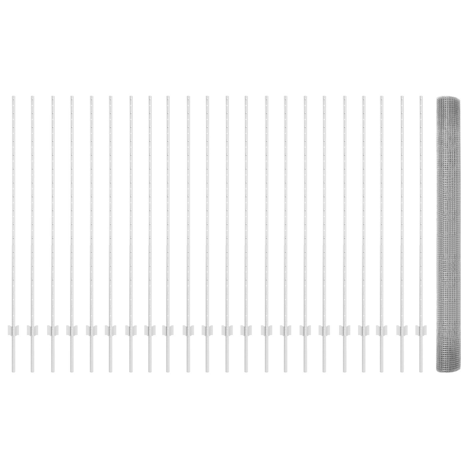 Svejset trådhegn med 44 U søjler Sølv 1.6x50 m Stål