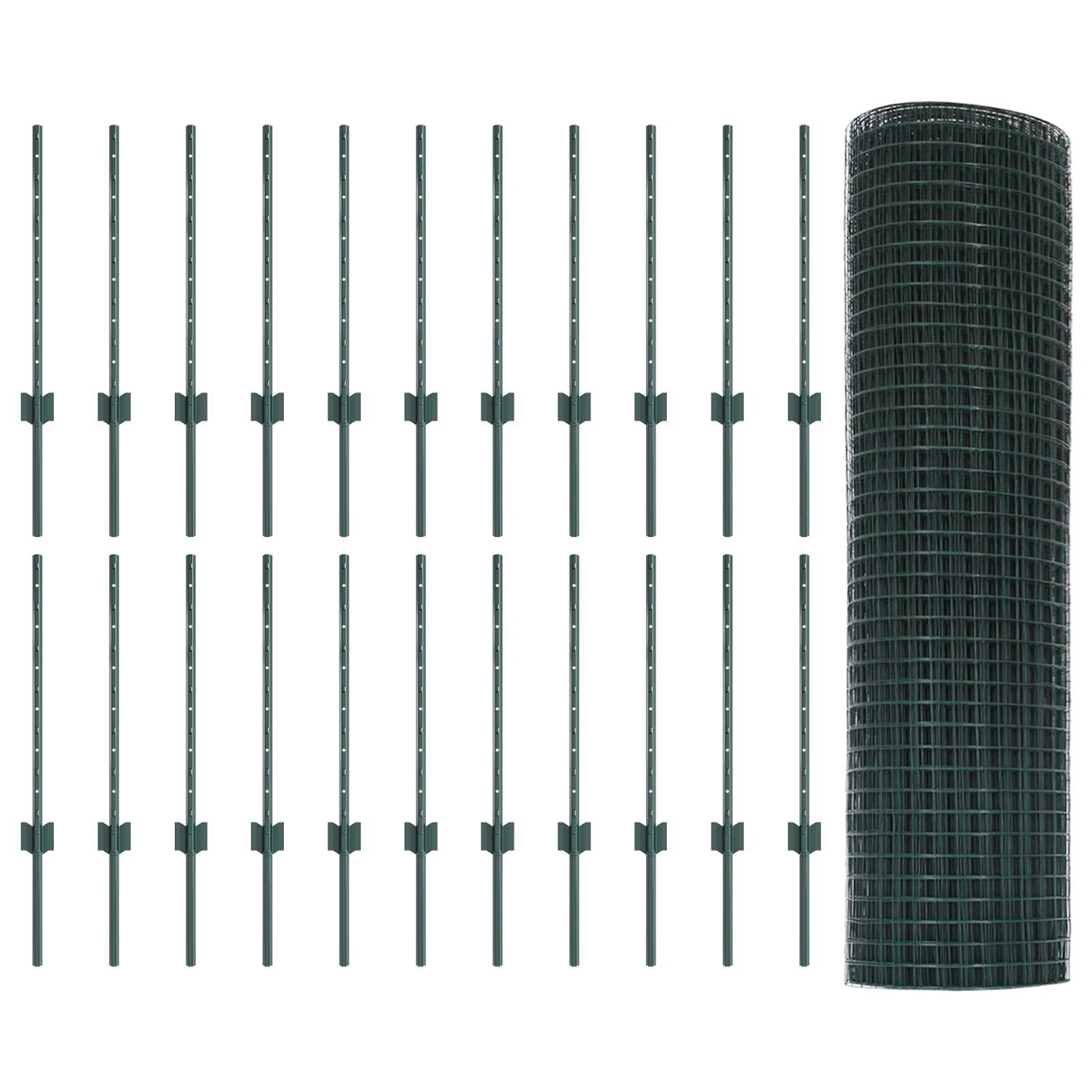 Svejsestålhegn med stolper 50 × 0,6 m - PVC-belagt stål, grøn mesh billede