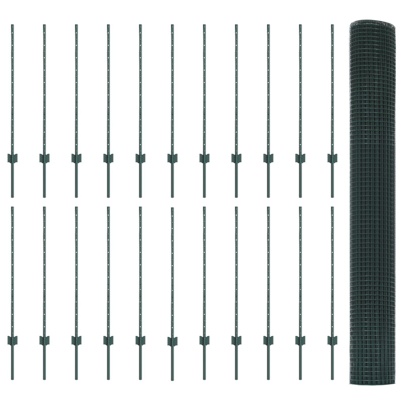 Svejset trådhegn med 22 U-stolper Grøn 1x50 m Stål