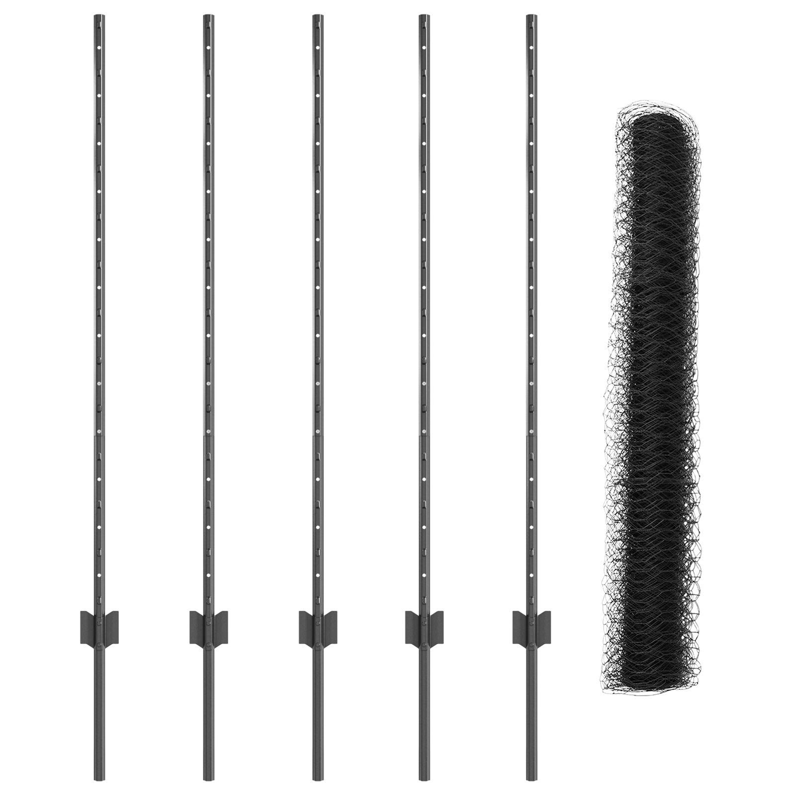 Hegnspæle 10 stk U-Kanal Grå 120 cm Stål,  Hexagon Hegn Grå 1,2x10 m Stål