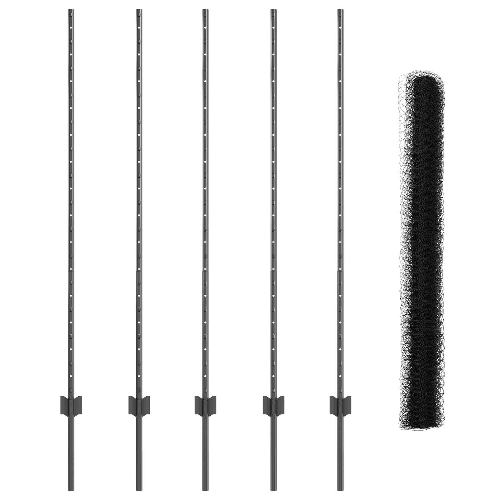 Hegn Stænger 10 stk U-Kanal Grå 140 cm Stål,  Hexagon Hegn Grå 1.4x10 m Stål