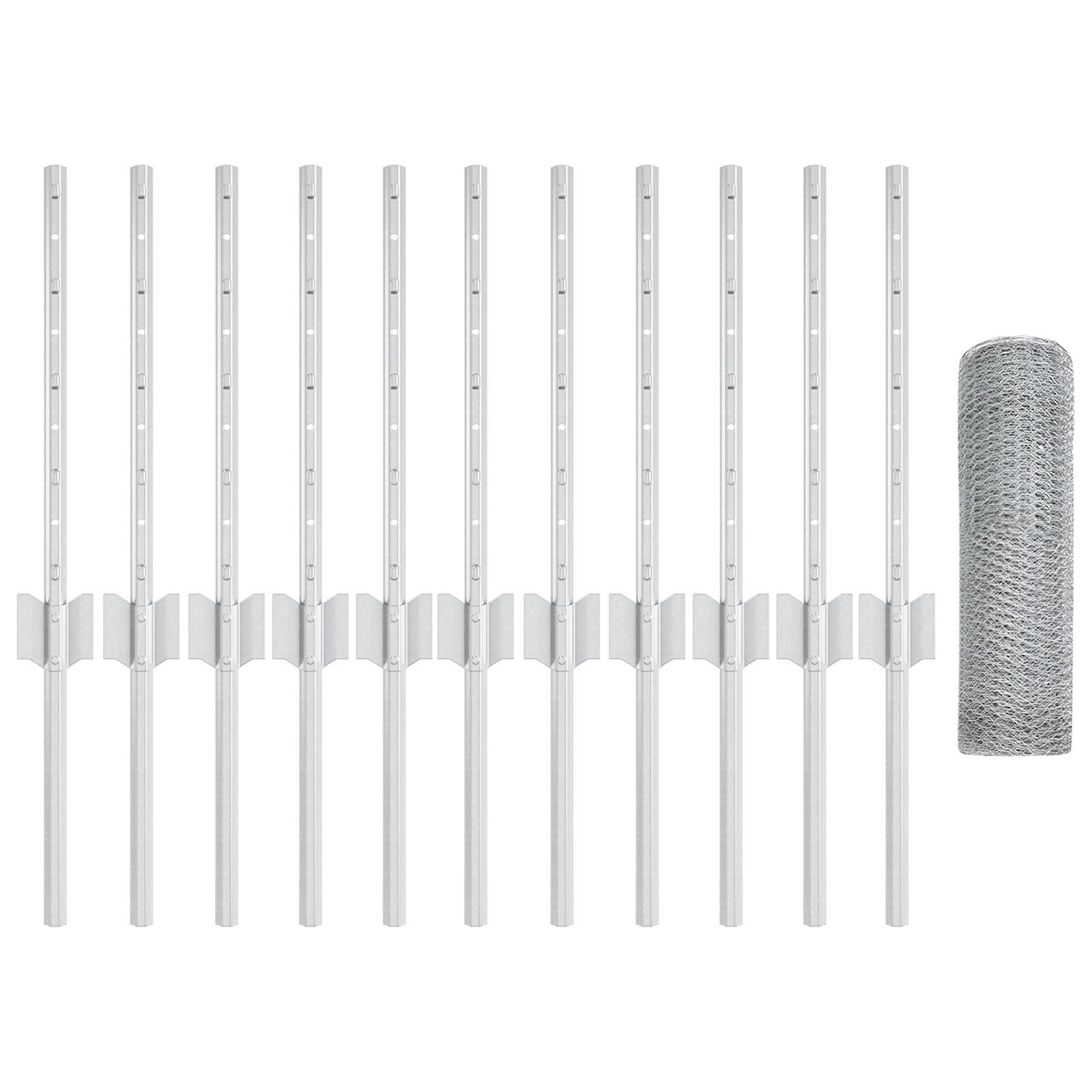 Hegnsstænger 11 stk U-kanal 40 cm galvaniseret stål,  hexagonhegn 0.4x25 m galvaniseret stål