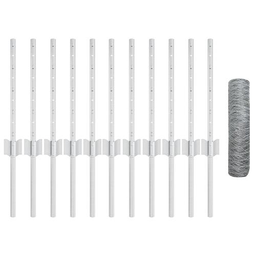 Hegnspidser 11 stk U-Kanal 40 cm Galvaniseret Stål, Sekskantet Hegn 0,4x25 m Galvaniseret Stål