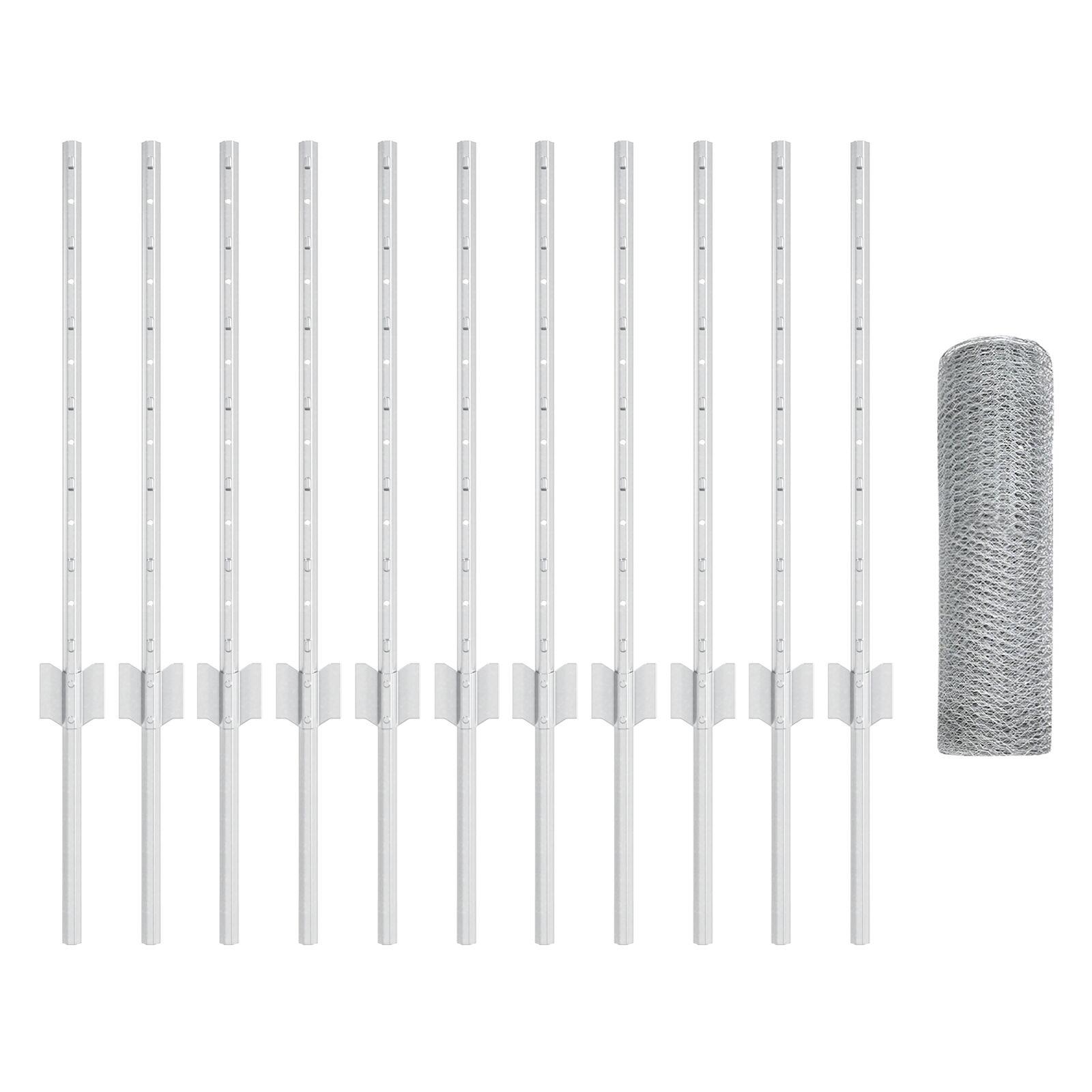 Hegnspæle 11 stk U-Kanal 60 cm Galvaniseret Stål,  Sekskantet Hegn 0.6x25 m Galvaniseret Stål