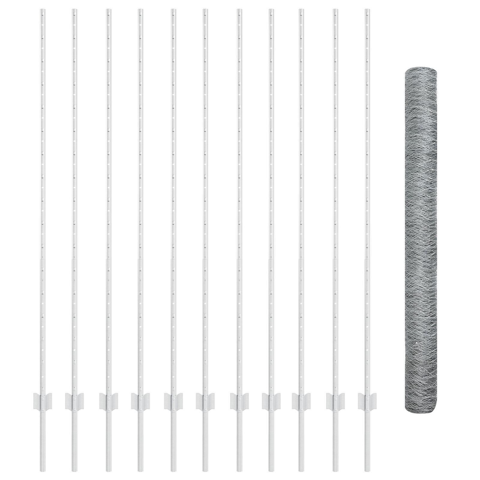 Hegnsposter 22 stk U-Kanal 160 cm Galvaniseret Stål,  Sekskantet Hegn 1,6x25 m Galvaniseret Stål