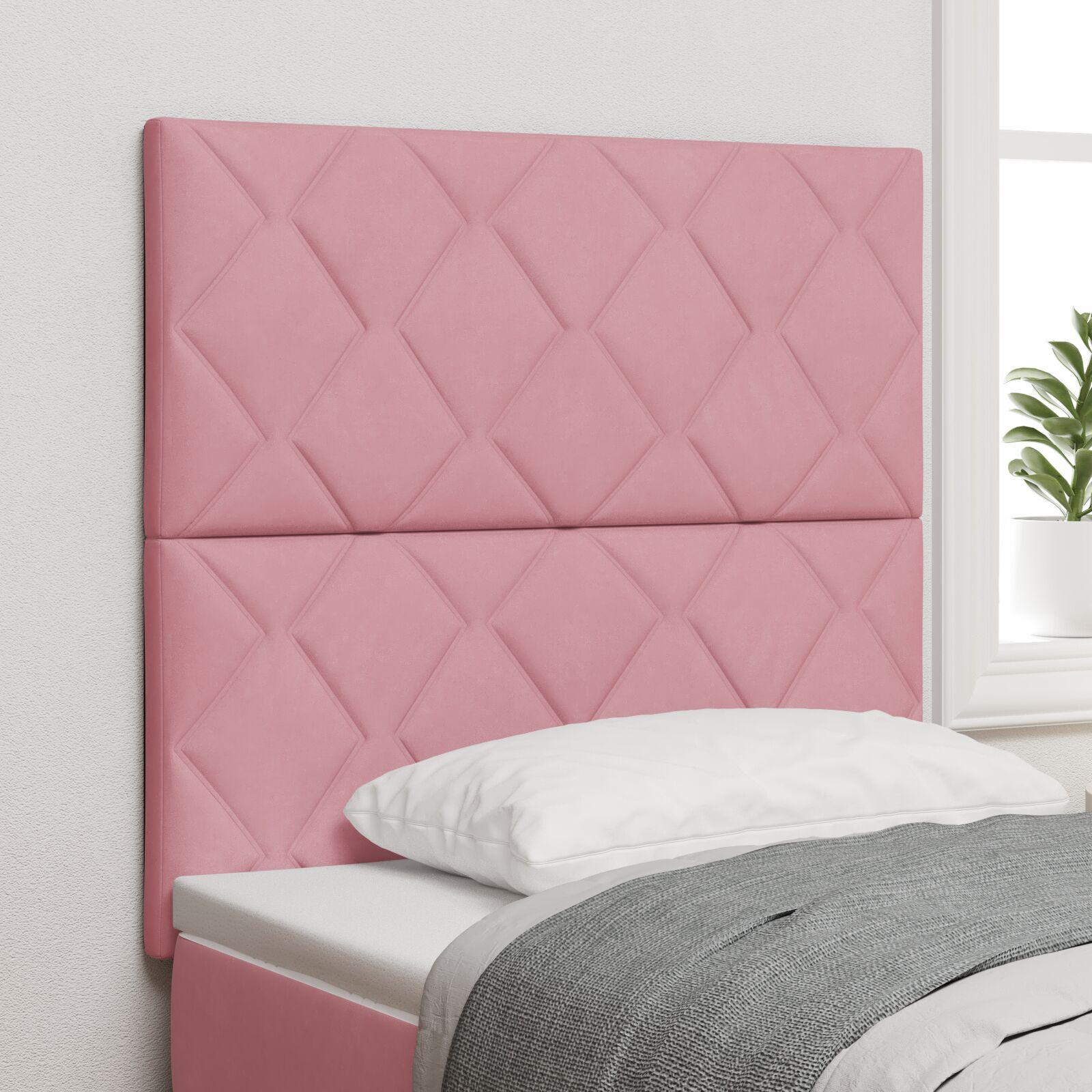 Pink Sengegavl med Diamantblokke 90 cm Fløjl,  Pink Sengegavl med Diamantblokke 180 cm Fløjl