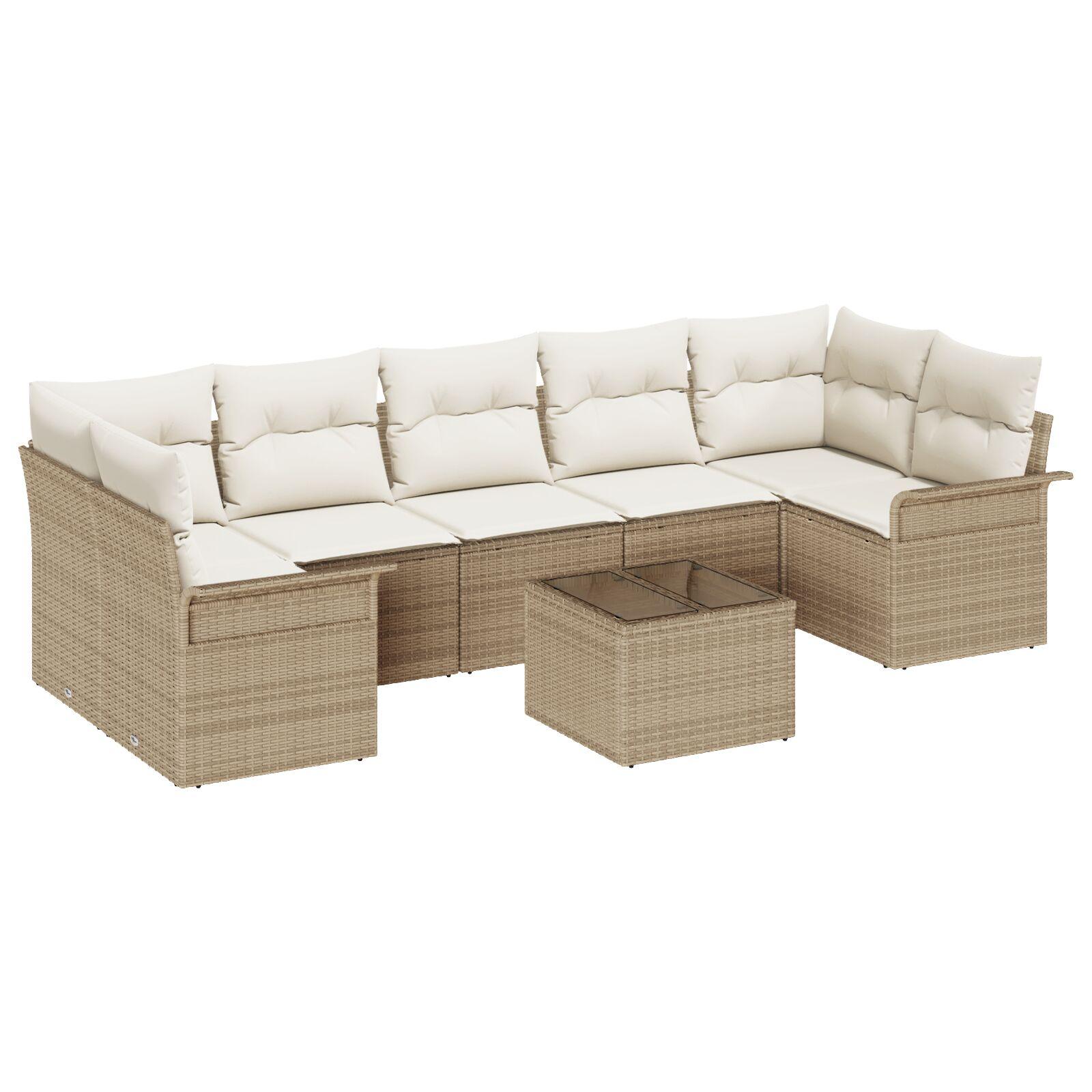 8 Stykker Have Sofa Sæt med Puder Beige Poly Rattan