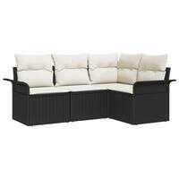 4-delt havesofa sæt med puder i sort polyrattan