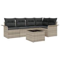 6 delt have sofa sæt med puder grå poly rattan