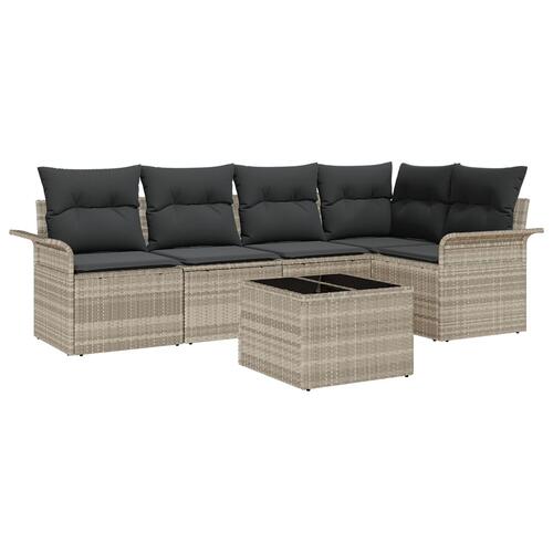 6 delt have sofa sæt med puder grå poly rattan
