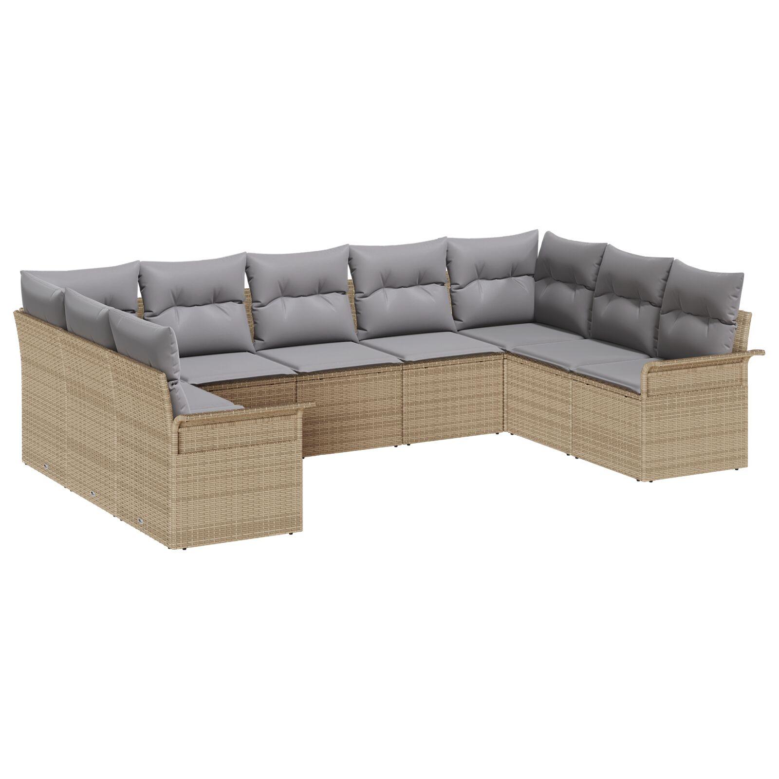 9-delt Have Sofa Set med Puder Beige Poly Rattan