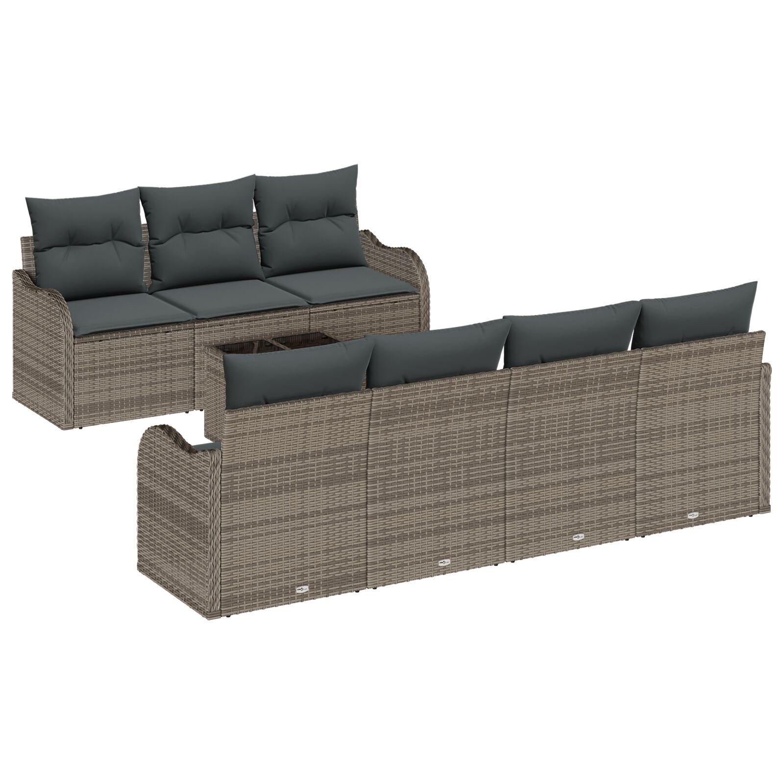 8 Stykker Have Sofa Sæt med Hynder Grå Poly Rattan, 2-Sæders Have Sofa med Hynder Grå Poly Rattan