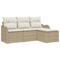 4-delt havesofa sæt med puder i beige poly rattan, 2-personers havesofa med puder i beige poly rattan