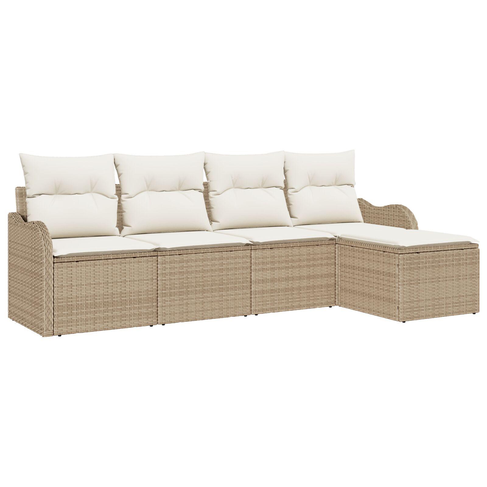 5 dele have sofa sæt med puder beige poly rattan,  2-personers have sofa med puder beige poly rattan