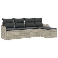 5 Deles Have Sofa Sæt med Puder Lysegrå Poly Rattan, 2-Personers Have Sofa med Puder Lysegrå Poly Rattan