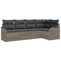 5 Stykke Havesofa Sæt med Puder Grå Poly Rattan, 2-Personers Havesofa med Puder Grå Poly Rattan