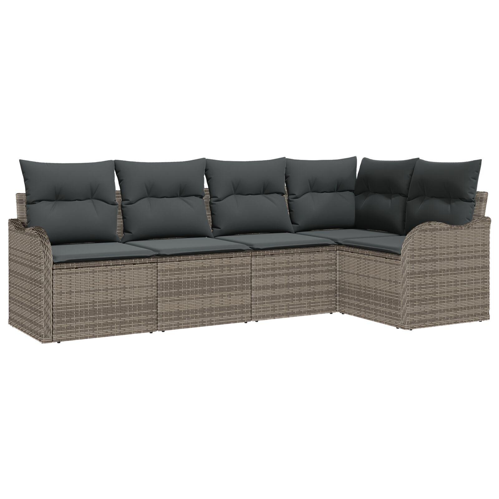 5 Stykke Havesofa Sæt med Puder Grå Poly Rattan, 2-Personers Havesofa med Puder Grå Poly Rattan