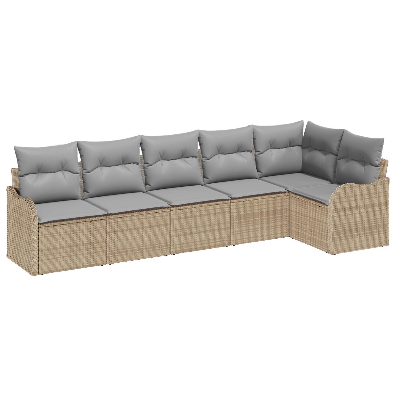 6 Delt Have Sofa Sæt med Puder Beige Poly Rattan,  2-personers Have Sofa med Puder Beige Poly Rattan