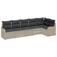 6 Stykke Have Sofa Sæt med Puder Lysegrå Poly Rattan, 2-personers Have Sofa med Puder Lysegrå Poly Rattan