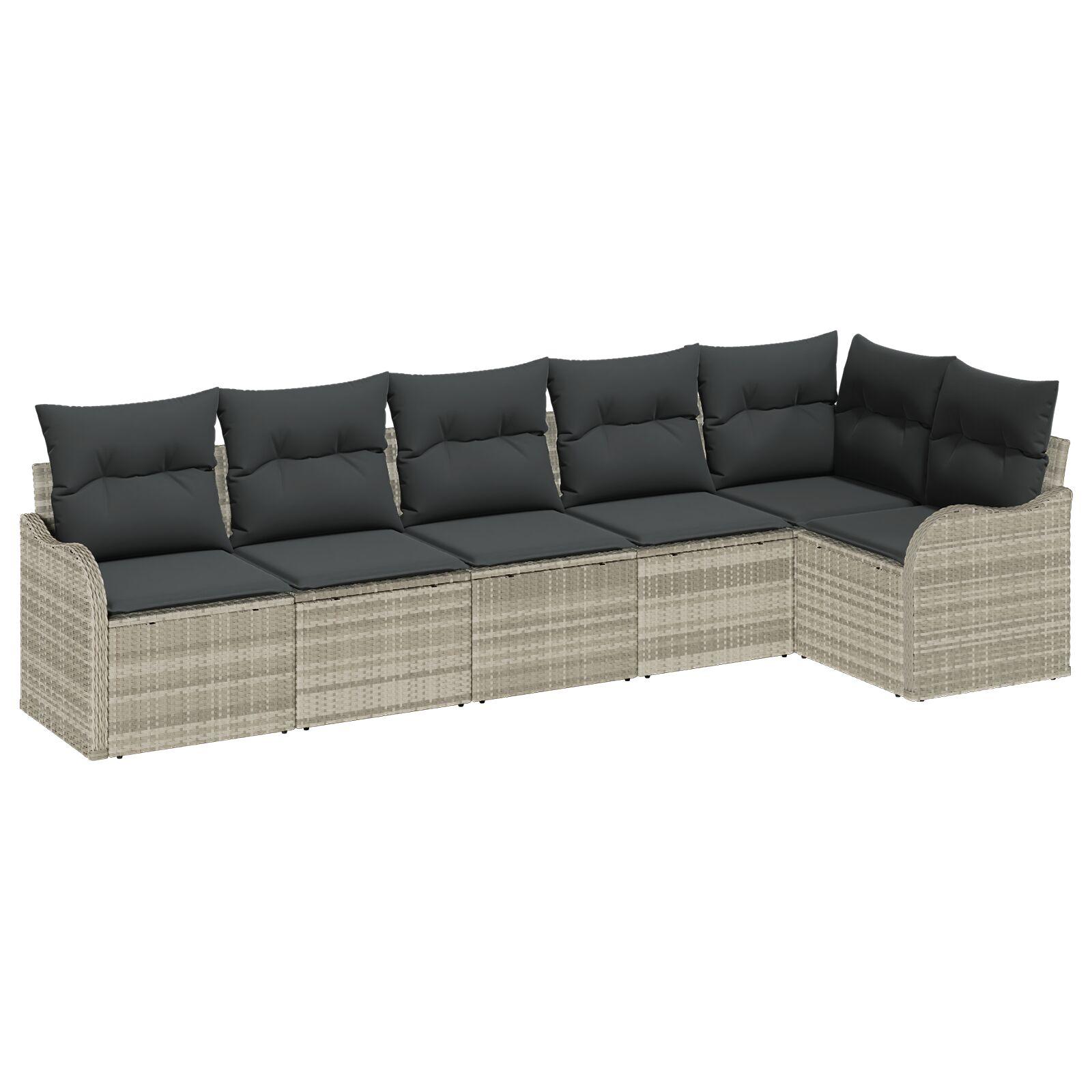 6 Stykke Have Sofa Sæt med Puder Lysegrå Poly Rattan, 2-personers Have Sofa med Puder Lysegrå Poly Rattan