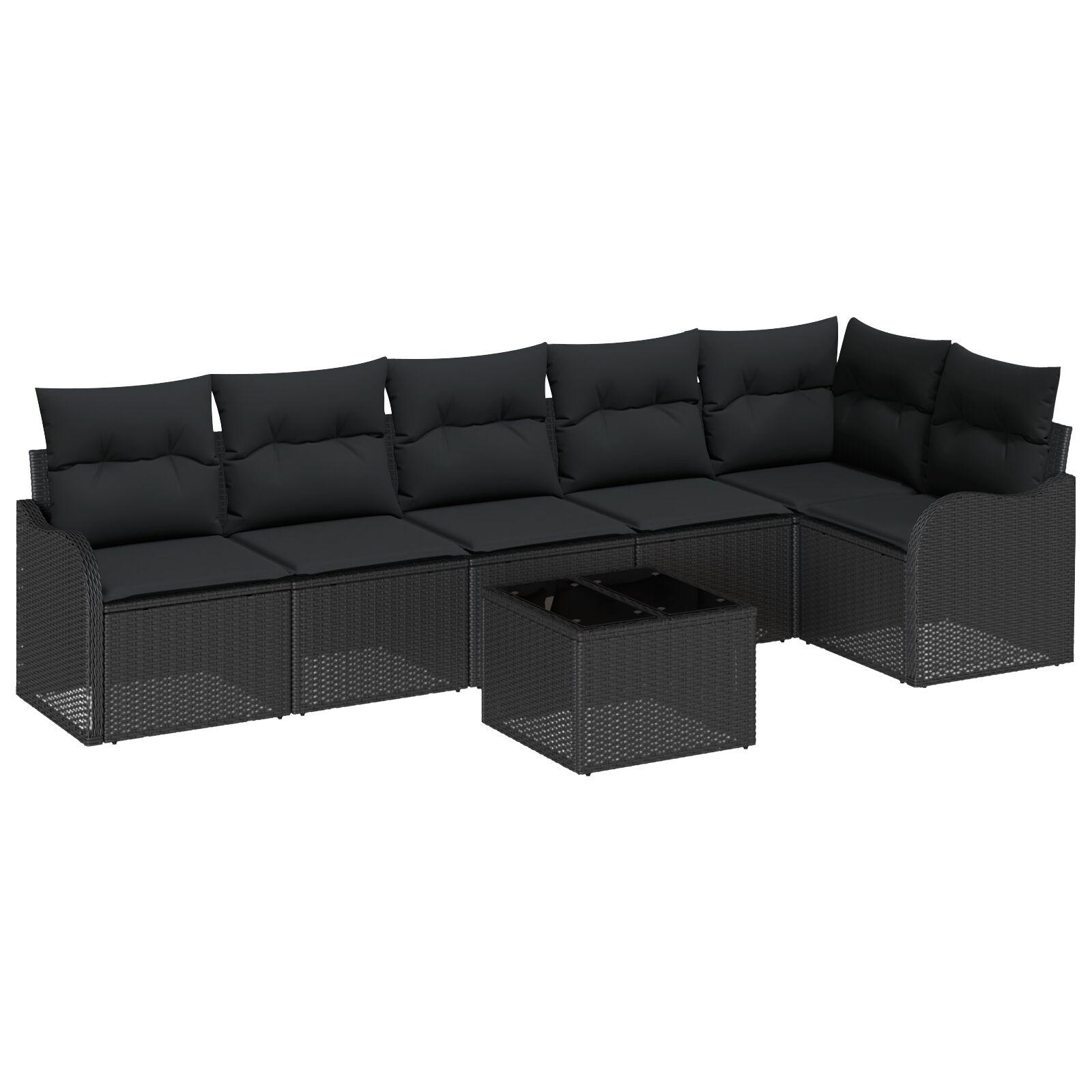 7 Personers Have Sofa Sæt med Puder Beige Polyrattan,  2-Personers Have Sofa med Puder Sort Polyrattan