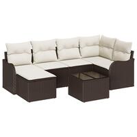 6 Stykke Have Sofa Sæt med Puder Grå Poly Rattan, 2-Sæders Have Sofa med Puder Brun Poly Rattan