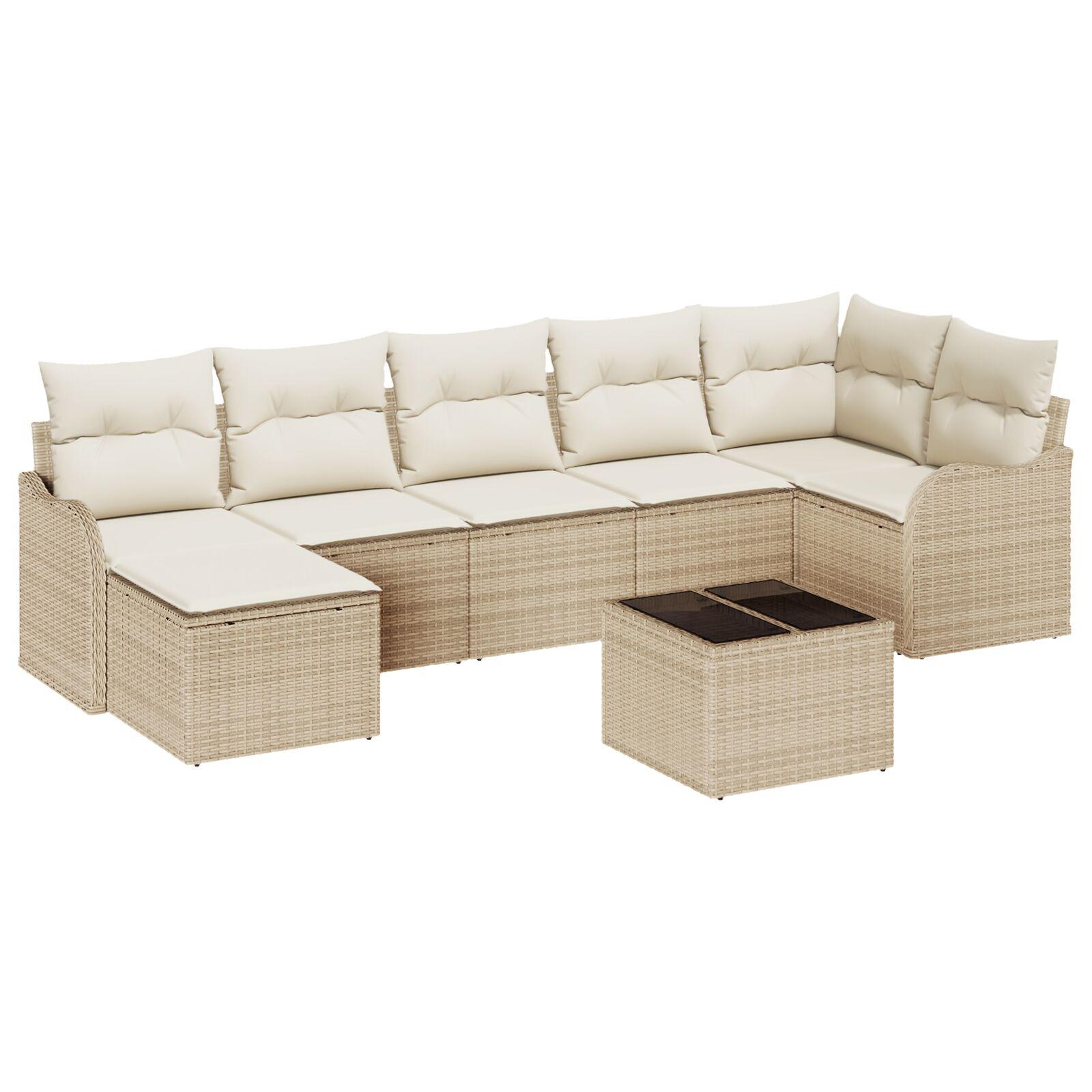 8 Stk Have Sofa Sæt med Puder Brun Poly Rattan,  2-Sæders Have Sofa med Puder Beige Poly Rattan