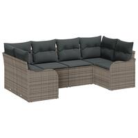 6 Styk Have Sofa Sæt med Puder Grå Poly Rattan, 2-Sæders Have Sofa med Puder Grå Poly Rattan