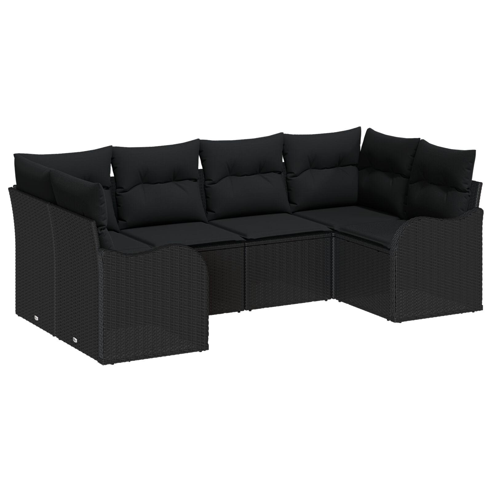 6 Delers Have Sofa Sæt med Puder Sort Poly Rattan,  2-Personers Have Sofa med Puder Sort Poly Rattan