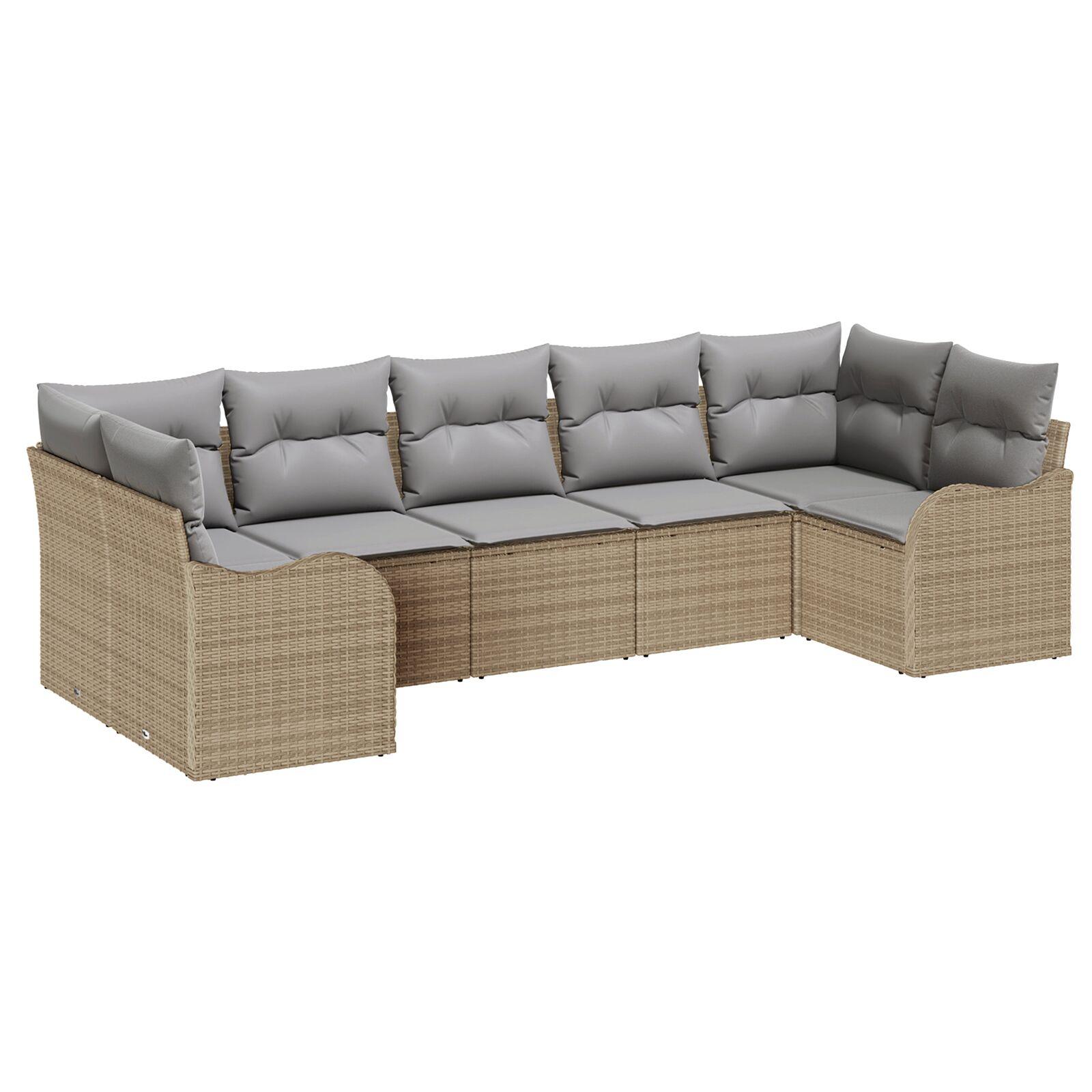 7-delt have sofa sæt med puder beige poly rattan,  2-personers have sofa med puder beige poly rattan