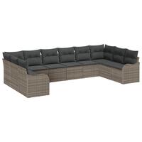 10 Stykker Have Sofa Sæt med Puder Grå Poly Rattan, 2-Sæders Have Sofa med Puder Grå Poly Rattan